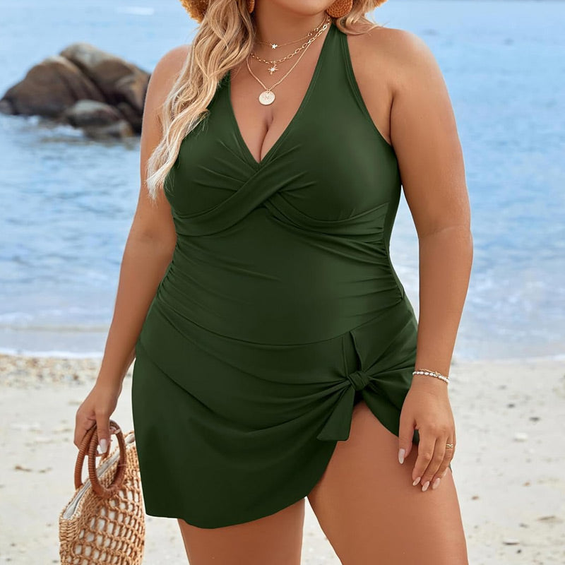 Women's Plus Size Halter Neck One Piece Swimsuit