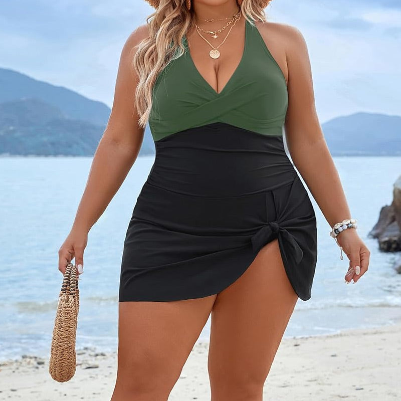Women's Plus Size Halter Neck One Piece Swimsuit