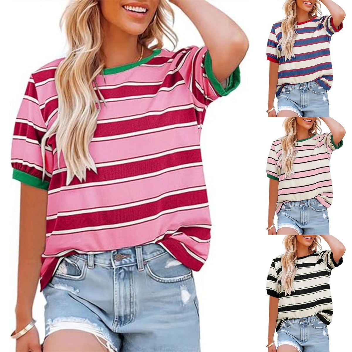 💕HOT SALE 49% OFF👕Women's Casual Striped Color Block T-Shirt👕
