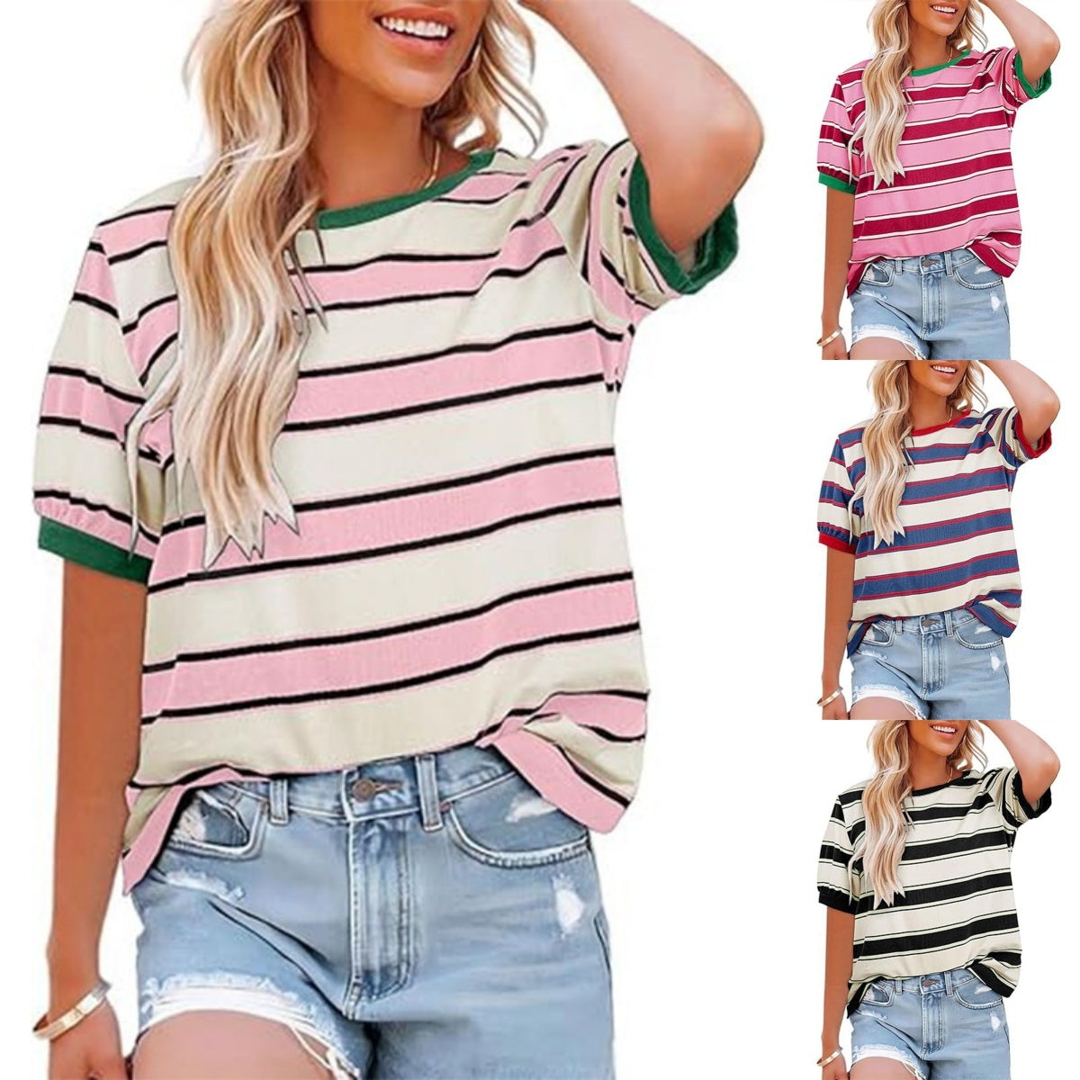 💕HOT SALE 49% OFF👕Women's Casual Striped Color Block T-Shirt👕