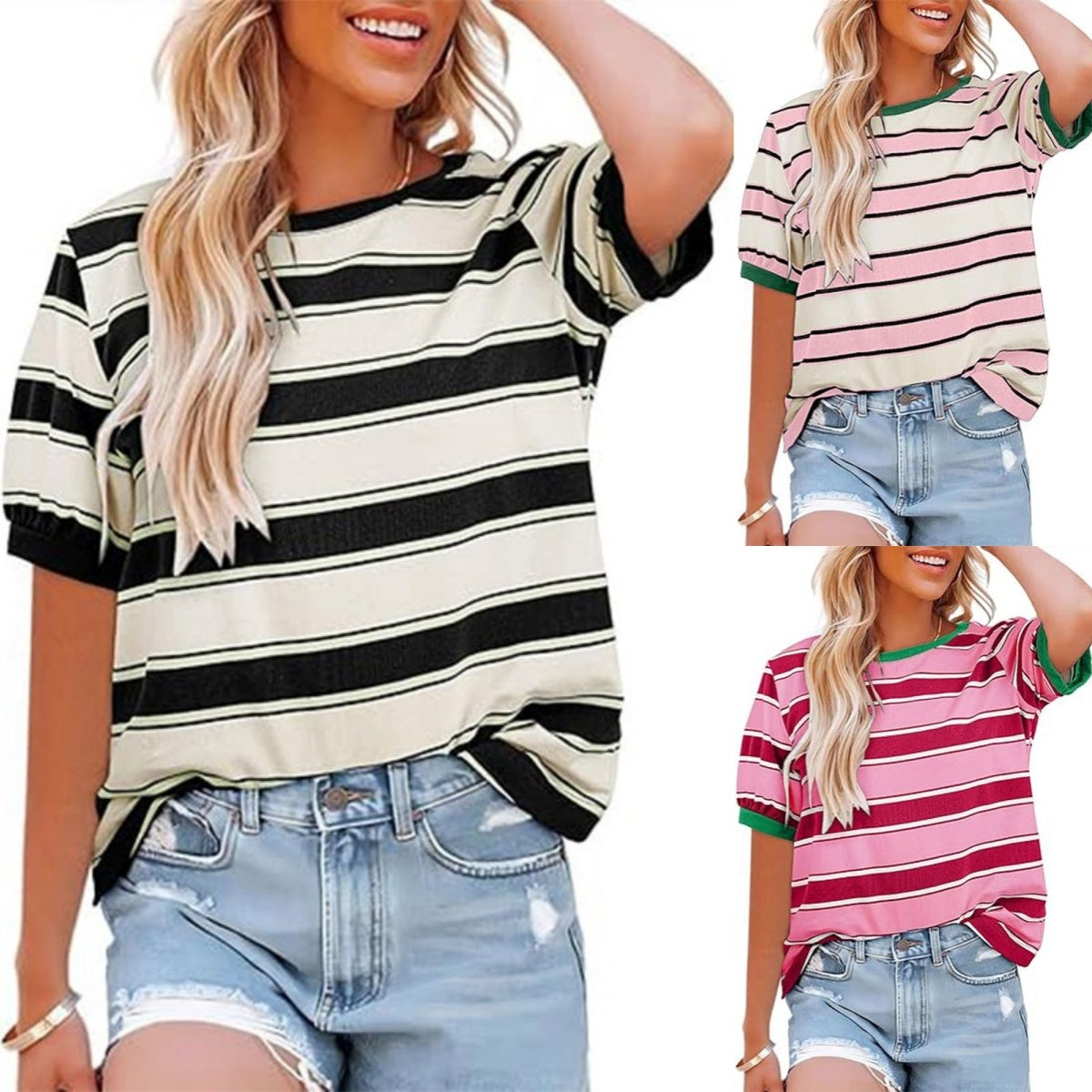 💕HOT SALE 49% OFF👕Women's Casual Striped Color Block T-Shirt👕