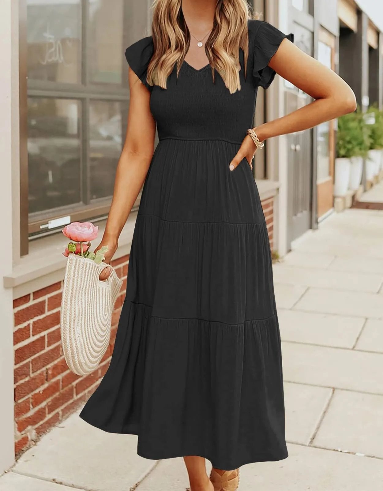 Women's Summer Casual Flutter Short Midi Dress