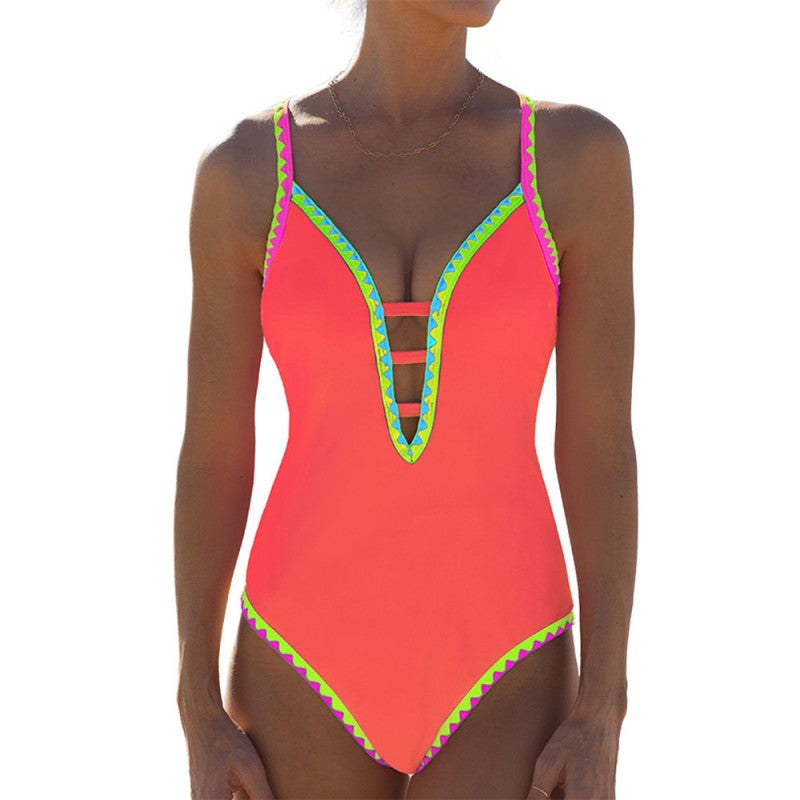 👙2025 Summer Hot Sale 49% OFF💕 Women's Glamour Colorful Spaghetti Strap One-Piece Swimsuit