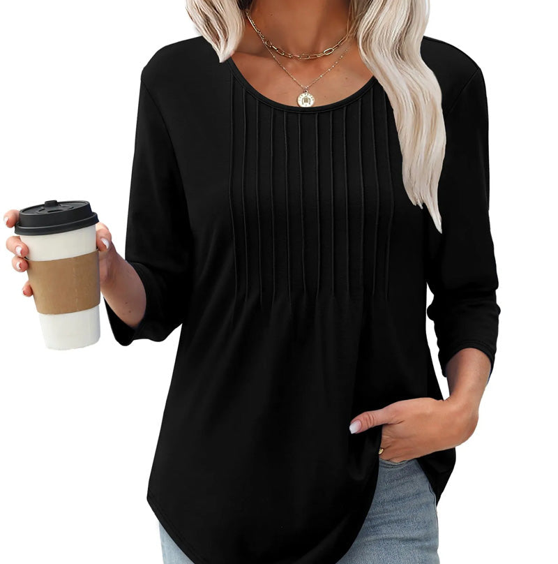 💥2025 NEW TYPE 50% OFF💥Ruffled Round Neck Loose Fit Thin T-Shirt🎉