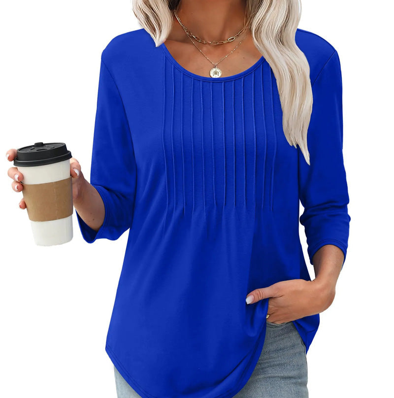 💥2025 NEW TYPE 50% OFF💥Ruffled Round Neck Loose Fit Thin T-Shirt🎉