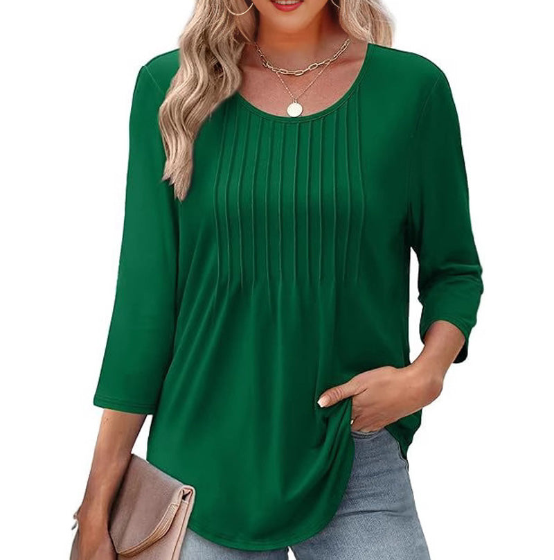 💥2025 NEW TYPE 50% OFF💥Ruffled Round Neck Loose Fit Thin T-Shirt🎉