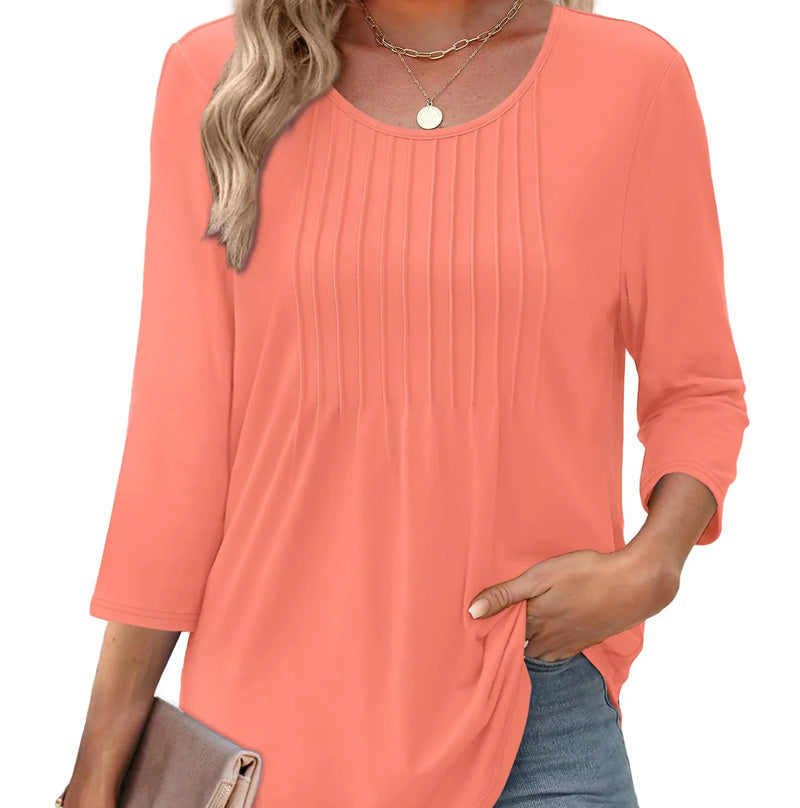 💥2025 NEW TYPE 50% OFF💥Ruffled Round Neck Loose Fit Thin T-Shirt🎉