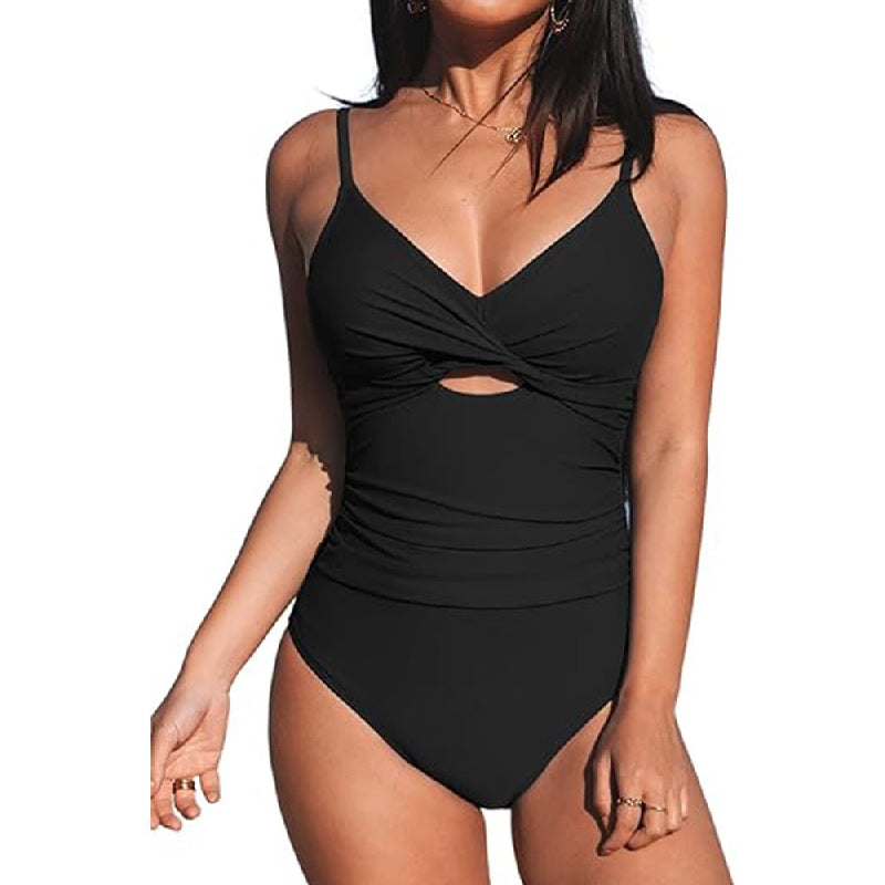 Solid Color Cutout One-Piece Swimsuit