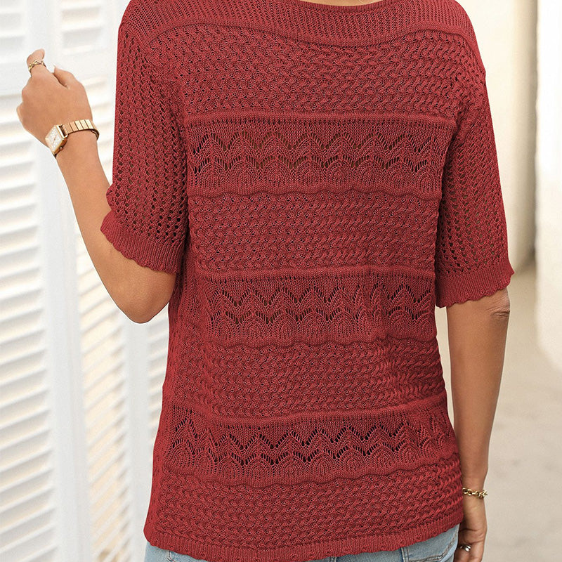 🎉This week's Special Sales - 49% OFF✨Women's Round Neck Hollow Knit Crochet Short Sleeve Sweater