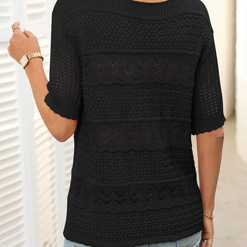 🎉This week's Special Sales - 49% OFF✨Women's Round Neck Hollow Knit Crochet Short Sleeve Sweater