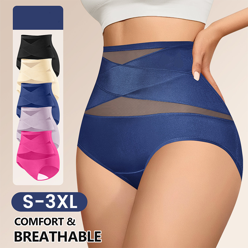 🌸Buy 1 Get 2 Free✨Plus-Size High-Waist Cross Tummy Control Panties