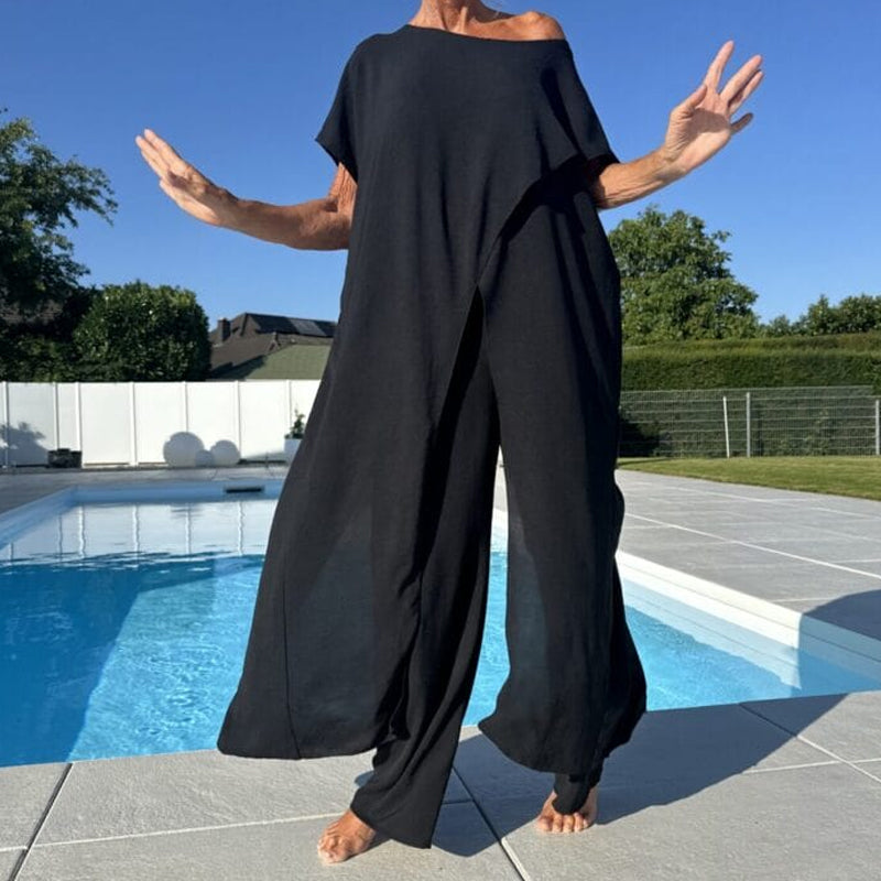 🌸Summer Hot Sale 49%OFF🌸Solid Color Off-Shoulder Top & Pants Set
