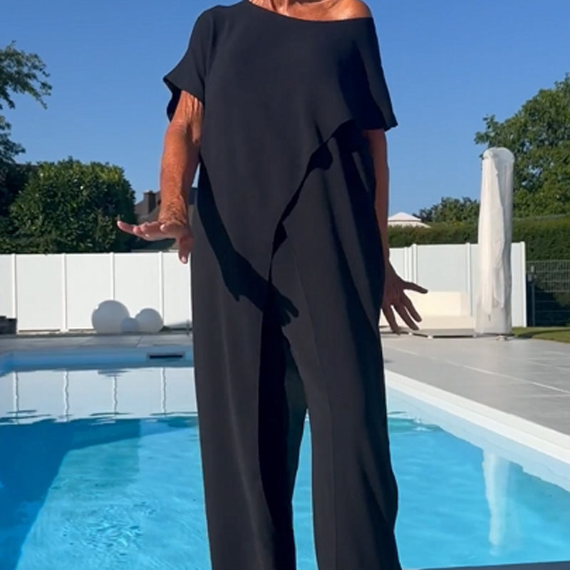 🌸Summer Hot Sale 49%OFF🌸Solid Color Off-Shoulder Top & Pants Set