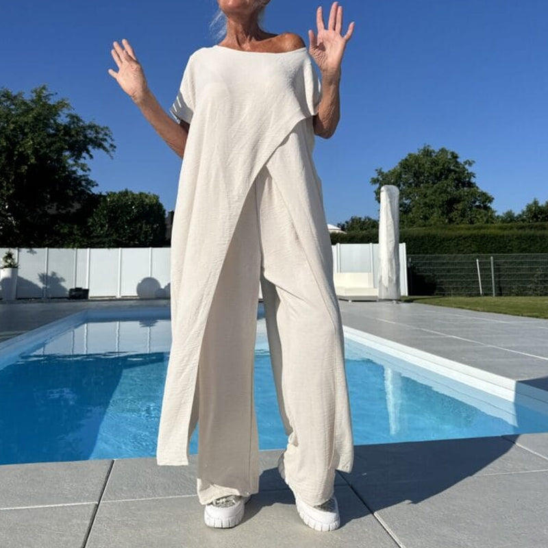 🌸Summer Hot Sale 49%OFF🌸Solid Color Off-Shoulder Top & Pants Set