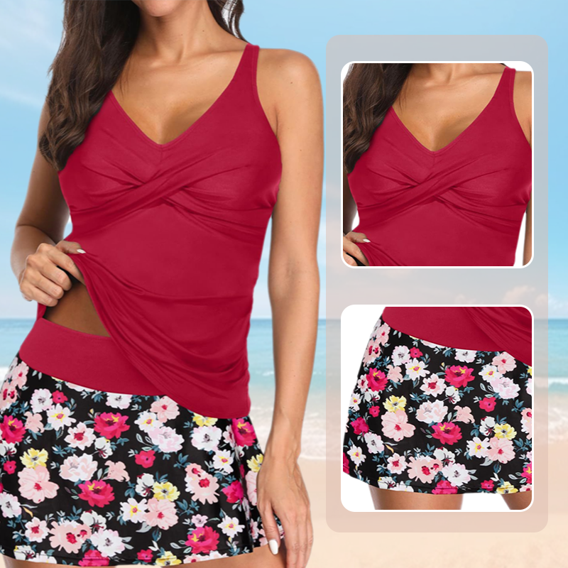 🔥Last Day Promotion 50% OFF🔥💝🌊Cross-Back Strap Top with Lined Skirt Separates Swimmsuit