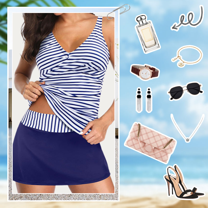 🔥Last Day Promotion 50% OFF🔥💝🌊Cross-Back Strap Top with Lined Skirt Separates Swimmsuit