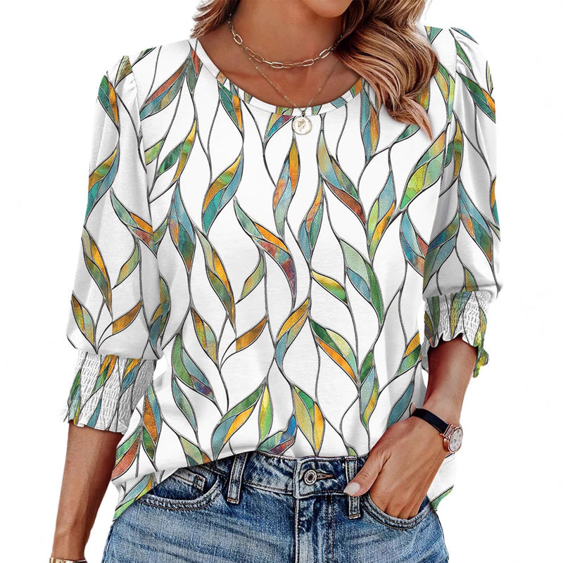 🌞Summer Hot Sale 49% OFF -Women Dressy Casual 3/4 Length Sleeve Blouses with Smocked Cuffs