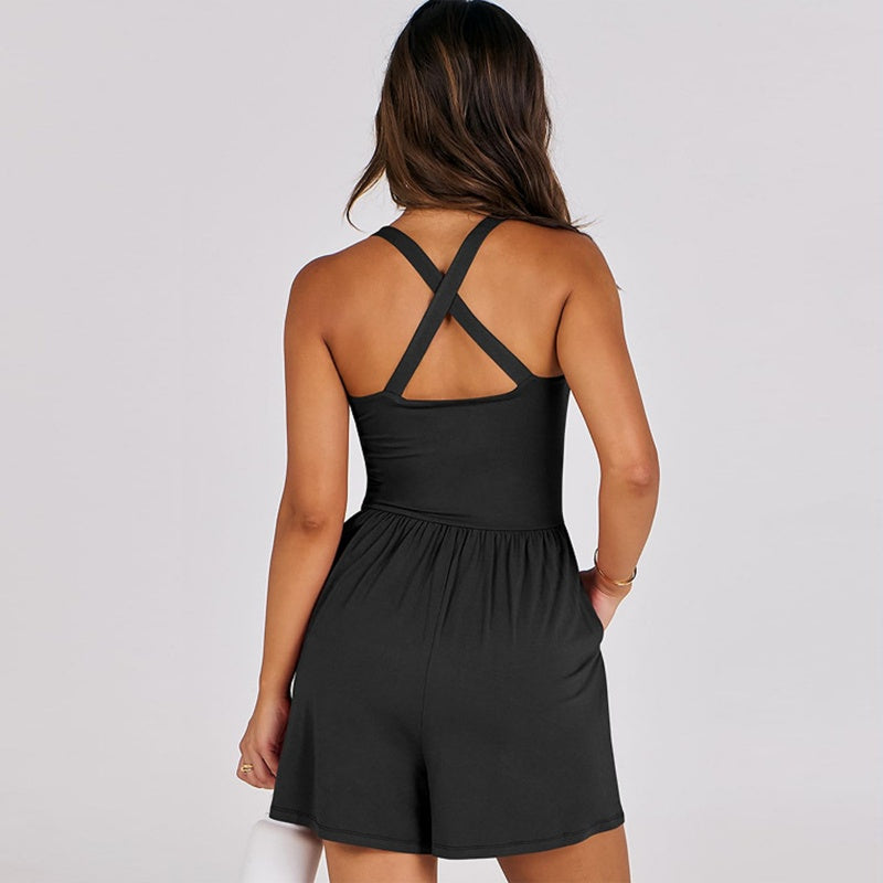 🏖️Summer Hot Sale 50% OFF🌼Women's Casual Criss Cross Short Jumpsuit