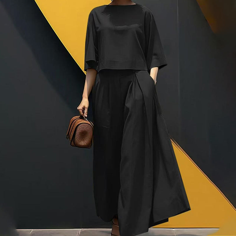 💥Lowest price 💥 Women's Casual Round Neck 3/4 Sleeve T-Shirt & Loose Pants 2-Piece Set
