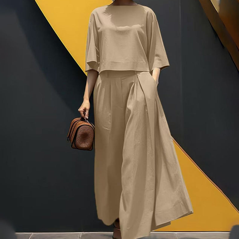 💥Lowest price 💥 Women's Casual Round Neck 3/4 Sleeve T-Shirt & Loose Pants 2-Piece Set