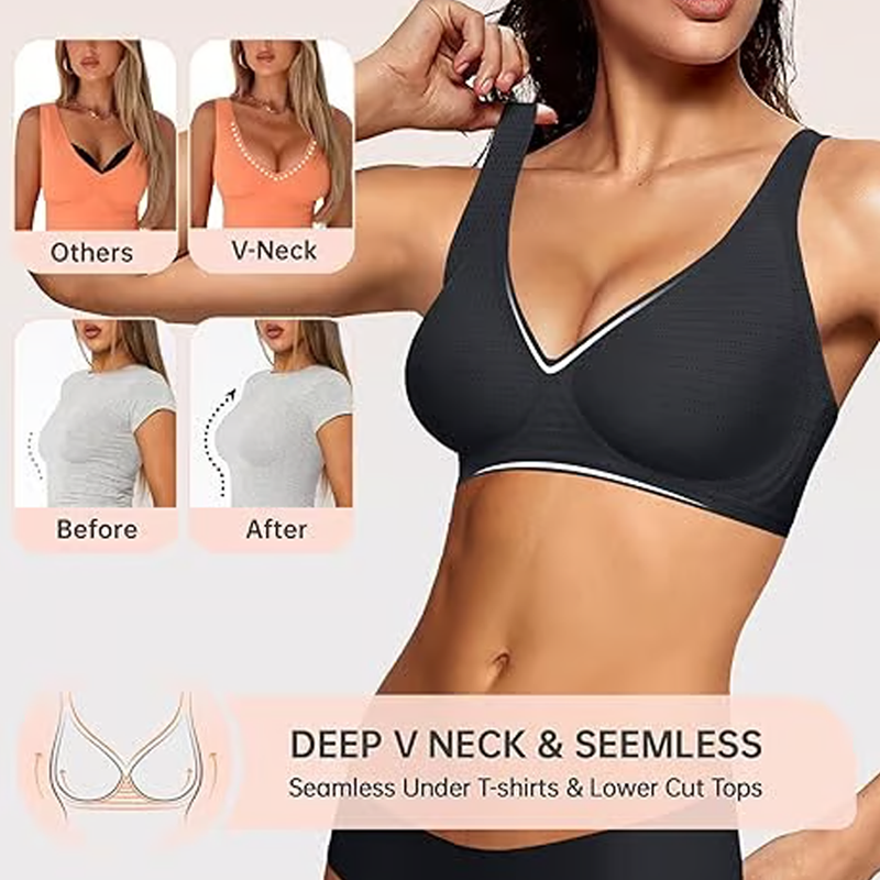 💗LAST DAY SALE 50% OFF⚡50K+ SOLD!💕 Jelly Wireless Womens Comfortable Wireless Bras Push Up Bralettes Seamless Tshirts Bras Deep V Everyday Bras