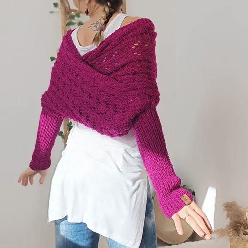 🎁Christmas Sale 50% OFF!!🔥Women’s Cut-out Knitted Shawl with Double Sleeves