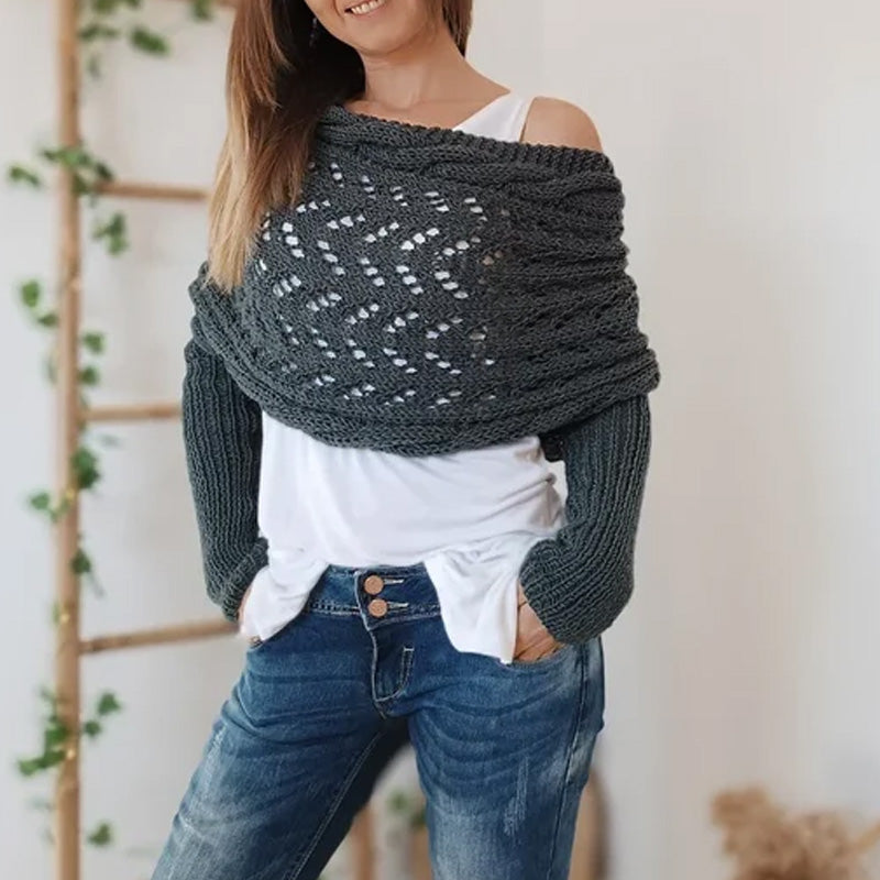 🎁Christmas Sale 50% OFF!!🔥Women’s Cut-out Knitted Shawl with Double Sleeves