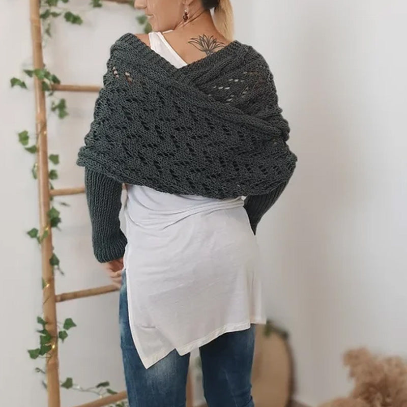🎁Christmas Sale 50% OFF!!🔥Women’s Cut-out Knitted Shawl with Double Sleeves