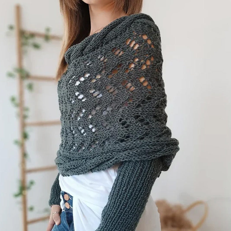 🎁Christmas Sale 50% OFF!!🔥Women’s Cut-out Knitted Shawl with Double Sleeves