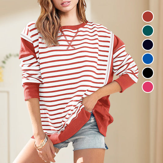 💥Early Autumn Sale 50% OFF💥Stylish Round Neck Striped Colorblocking Tops