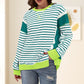 💥Early Autumn Sale 50% OFF💥Stylish Round Neck Striped Colorblocking Tops
