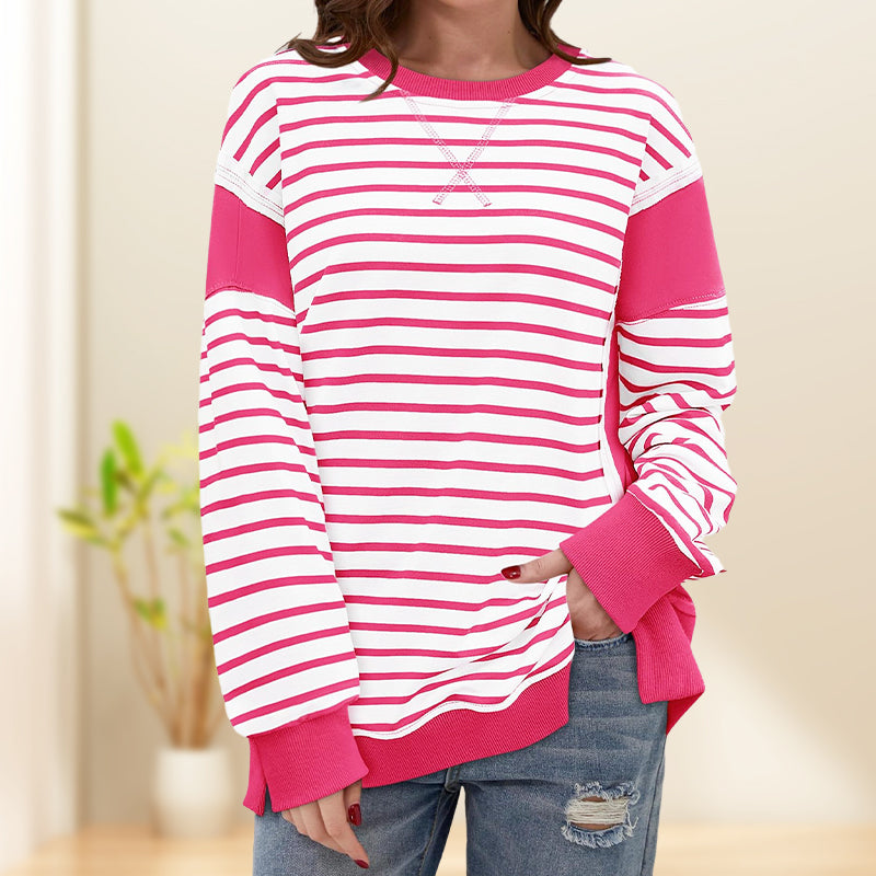 💥Early Autumn Sale 50% OFF💥Stylish Round Neck Striped Colorblocking Tops