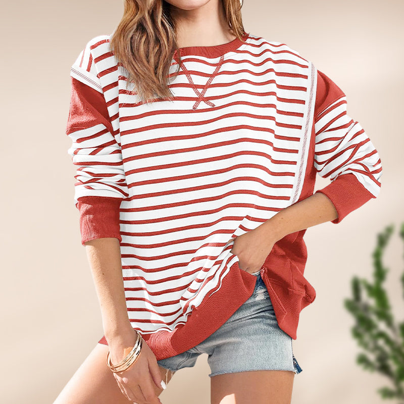 💥Early Autumn Sale 50% OFF💥Stylish Round Neck Striped Colorblocking Tops
