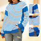 💥Early Autumn Sale 50% OFF💥Stylish Round Neck Striped Colorblocking Tops