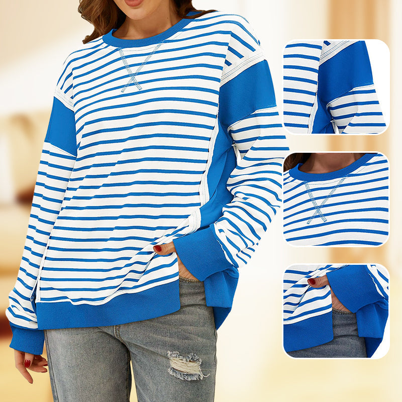 💥Early Autumn Sale 50% OFF💥Stylish Round Neck Striped Colorblocking Tops