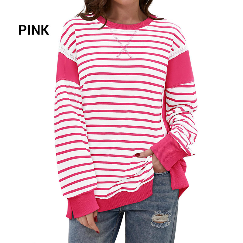 💥Early Autumn Sale 50% OFF💥Stylish Round Neck Striped Colorblocking Tops