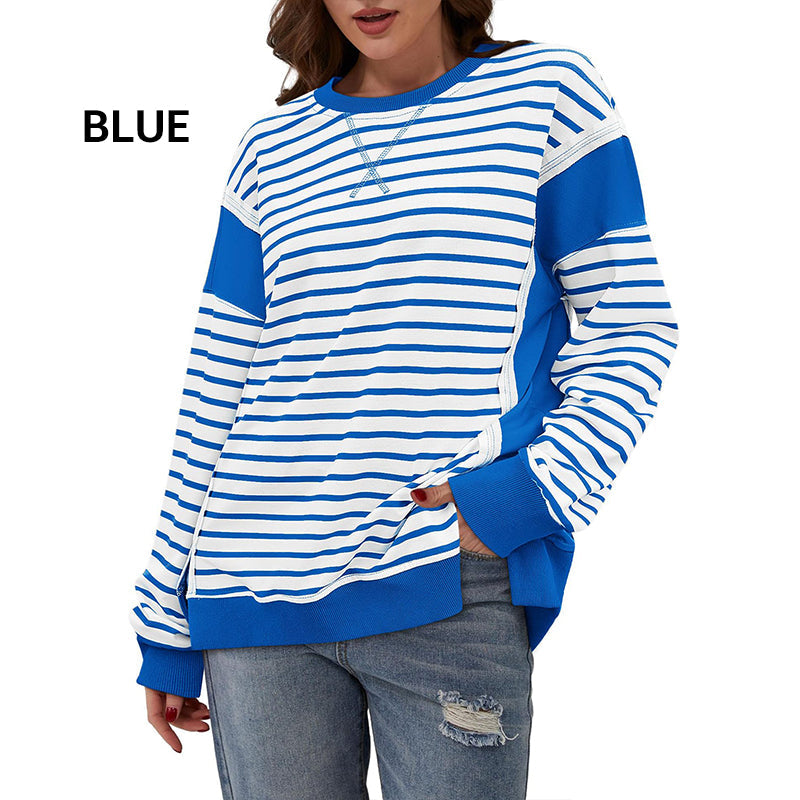 💥Early Autumn Sale 50% OFF💥Stylish Round Neck Striped Colorblocking Tops