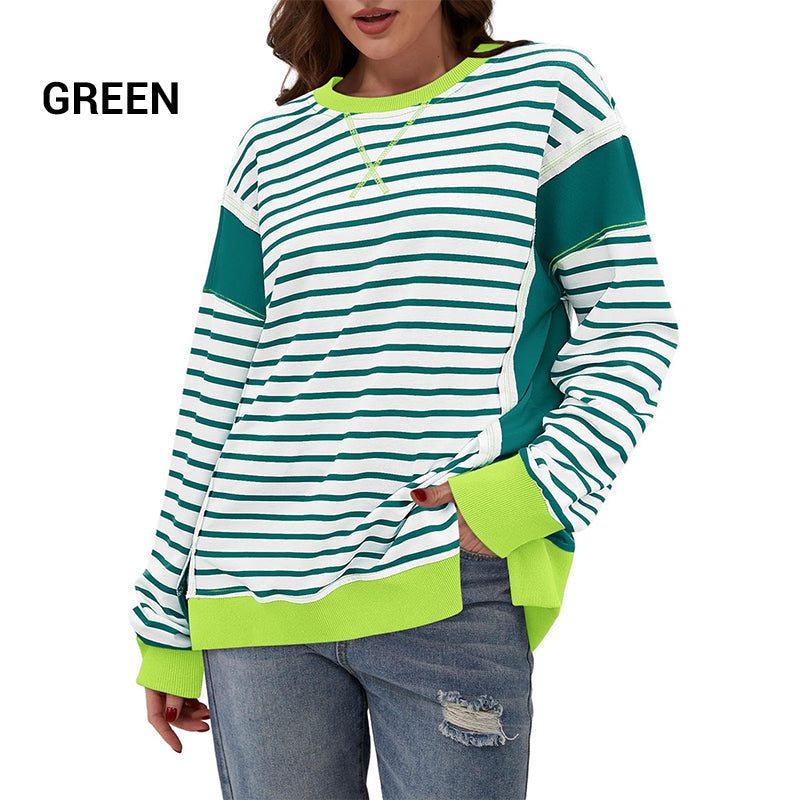 💥Early Autumn Sale 50% OFF💥Stylish Round Neck Striped Colorblocking Tops