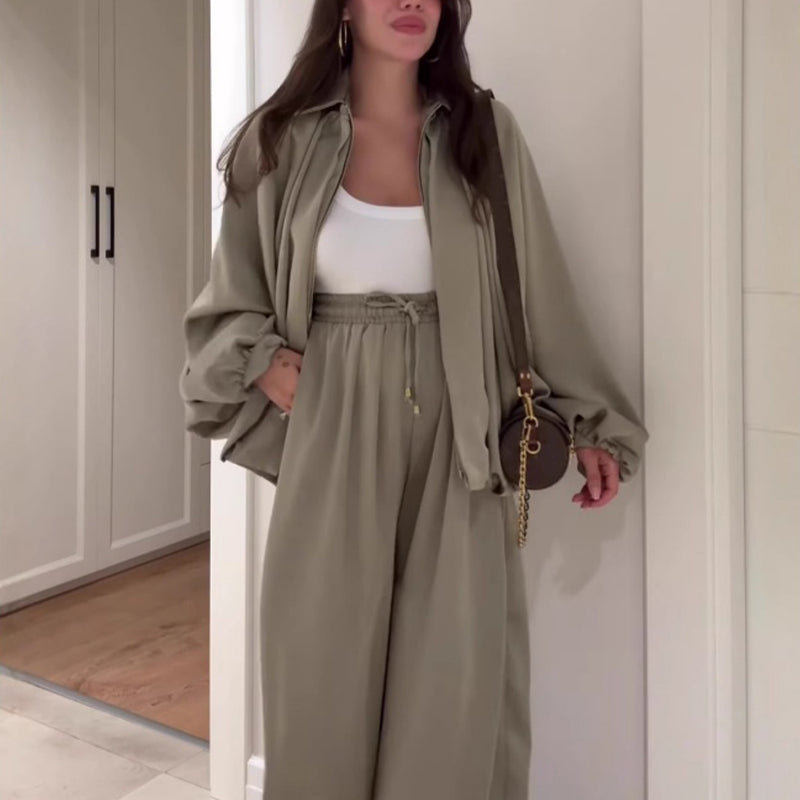 🔥LAST DAY PROMOTION - 50%OFF 💖 Fit Zip Jacket & Wide-Leg Pants Set✈️Free Shipping