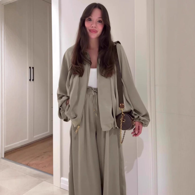 🔥LAST DAY PROMOTION - 50%OFF 💖 Fit Zip Jacket & Wide-Leg Pants Set✈️Free Shipping