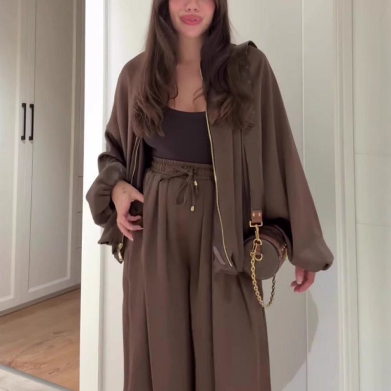 🔥LAST DAY PROMOTION - 50%OFF 💖 Fit Zip Jacket & Wide-Leg Pants Set✈️Free Shipping