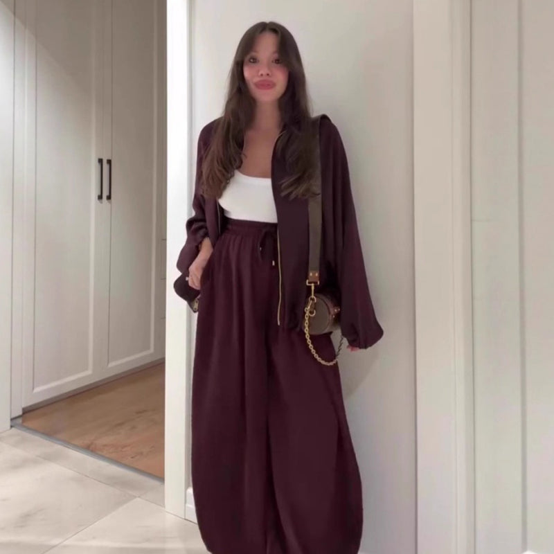 🔥LAST DAY PROMOTION - 50%OFF 💖 Fit Zip Jacket & Wide-Leg Pants Set✈️Free Shipping