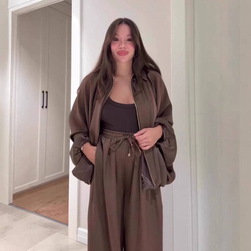 🔥LAST DAY PROMOTION - 50%OFF 💖 Fit Zip Jacket & Wide-Leg Pants Set✈️Free Shipping