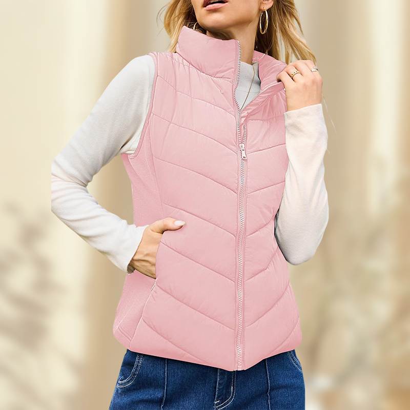 LIMITED TIME SALE🔥WOMENS SLEEVELESS ZIP UP OUTERWEAR STAND COLLAR QUILTED PUFFER VEST