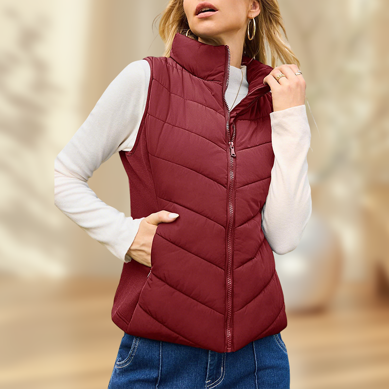 LIMITED TIME SALE🔥WOMENS SLEEVELESS ZIP UP OUTERWEAR STAND COLLAR QUILTED PUFFER VEST