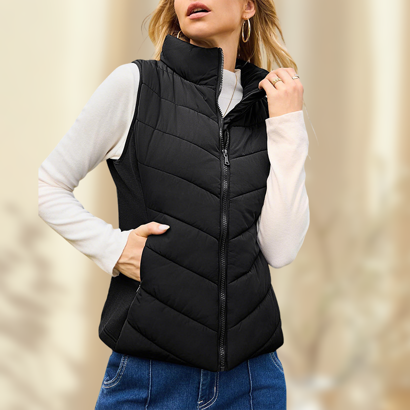 LIMITED TIME SALE🔥WOMENS SLEEVELESS ZIP UP OUTERWEAR STAND COLLAR QUILTED PUFFER VEST