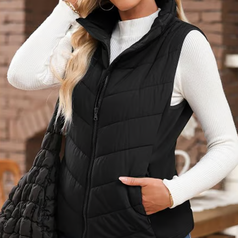 LIMITED TIME SALE🔥WOMENS SLEEVELESS ZIP UP OUTERWEAR STAND COLLAR QUILTED PUFFER VEST
