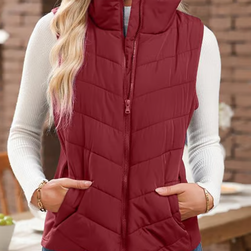 LIMITED TIME SALE🔥WOMENS SLEEVELESS ZIP UP OUTERWEAR STAND COLLAR QUILTED PUFFER VEST