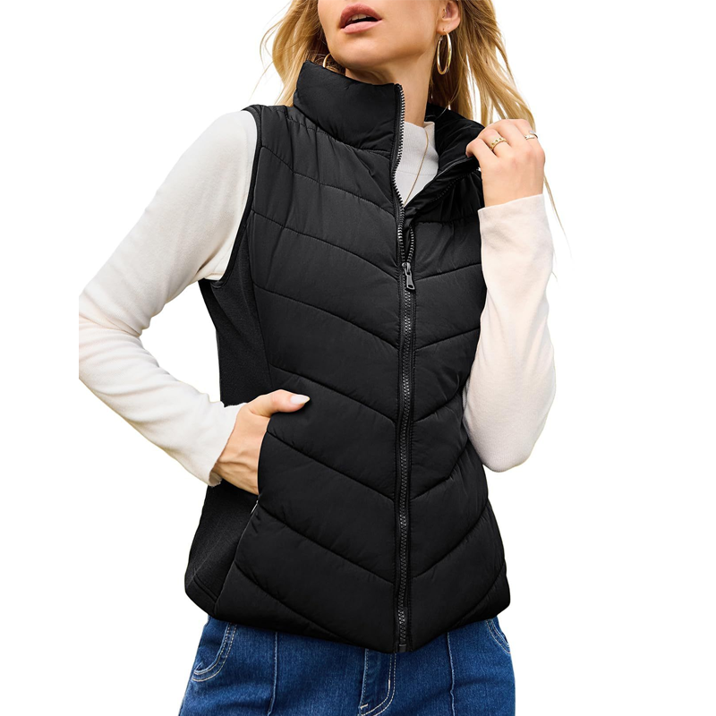 LIMITED TIME SALE🔥WOMENS SLEEVELESS ZIP UP OUTERWEAR STAND COLLAR QUILTED PUFFER VEST