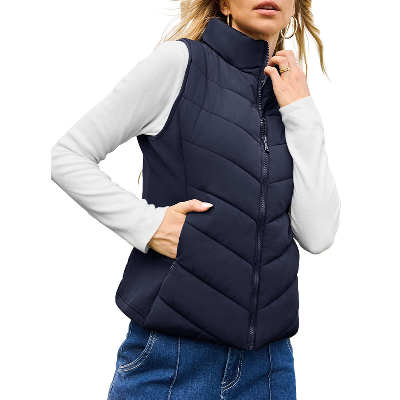LIMITED TIME SALE🔥WOMENS SLEEVELESS ZIP UP OUTERWEAR STAND COLLAR QUILTED PUFFER VEST